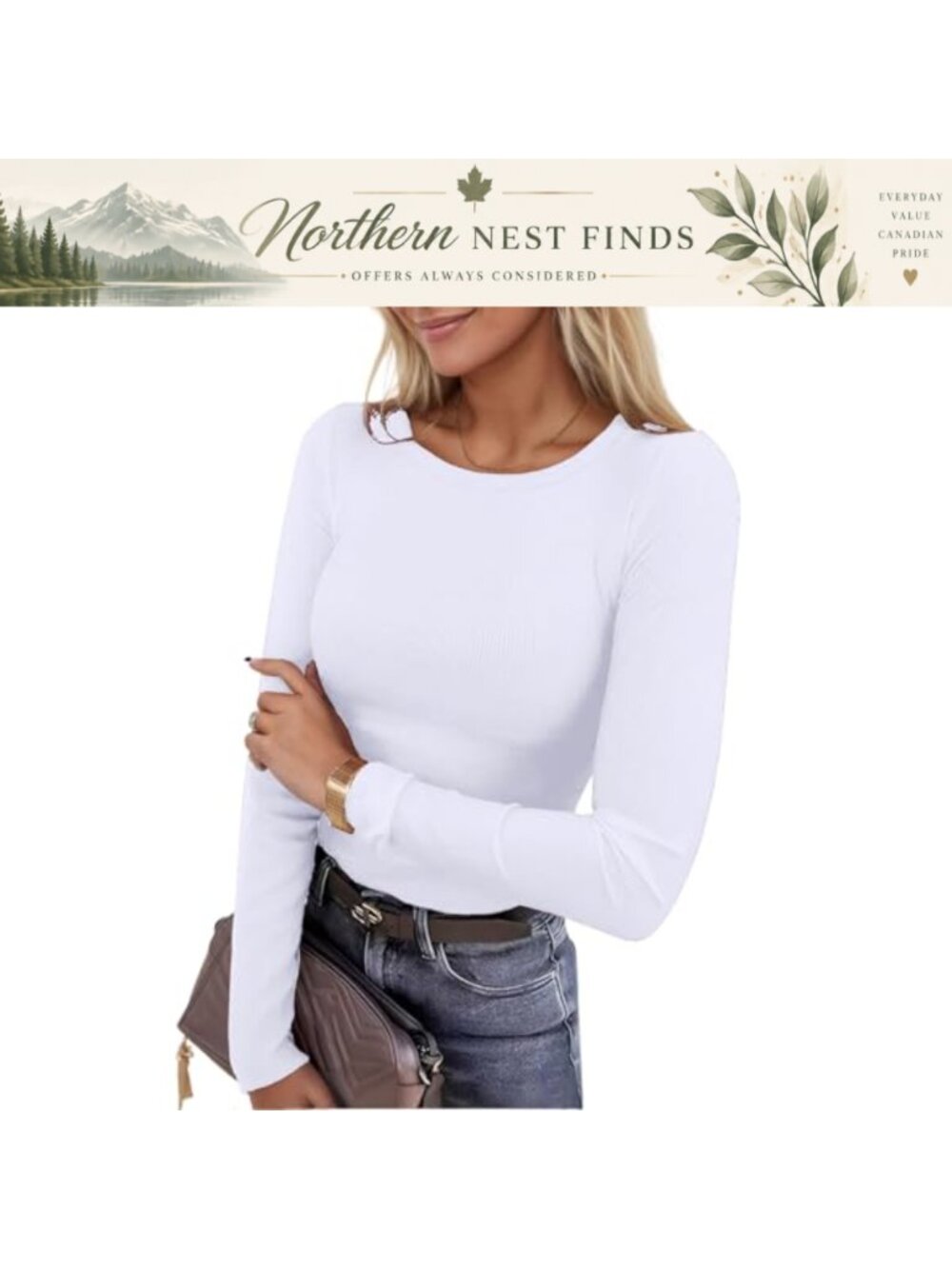 Womens Long Sleeve Ribbed Knit Slim Fitted Crewneck T-Shirt